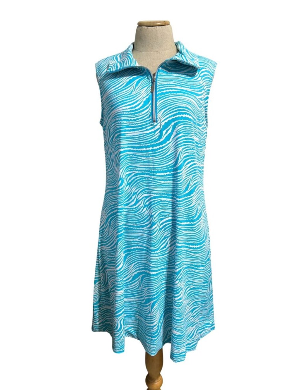 Anthonys Women's Sz Large Sleeveless Blue & White Wave Print Dress